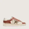 Zapatillas Stardan para hombre en piel blanca y rojo ladrillo con estrella de piel laminada en verde oliva