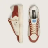 Zapatillas Stardan para hombre en piel blanca y rojo ladrillo con estrella de piel laminada en verde oliva