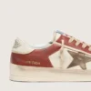 Zapatillas Stardan para hombre en piel blanca y rojo ladrillo con estrella de piel laminada en verde oliva