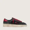 Zapatillas Stardan para hombre en piel negra con estrella roja e inserciones de malla negra y piel roja
