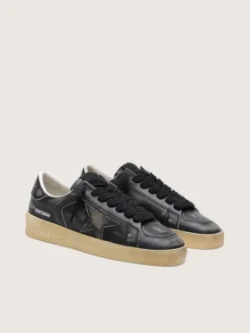Zapatillas Stardan para hombre en piel negra con estrella y lengüeta en el talón de piel negra