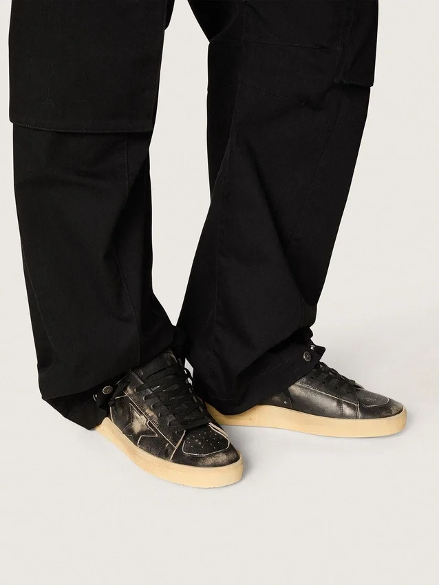 Zapatillas Stardan para hombre en piel negra con estrella y lengüeta en el talón de piel negra