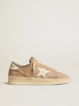 Zapatillas Stardan para mujer en ante rosa antiguo con estrella y lengüeta del talón de piel blanca