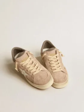 Zapatillas Stardan para mujer en ante rosa antiguo con estrella y lengüeta del talón de piel blanca