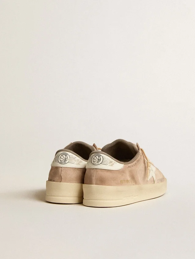 Zapatillas Stardan para mujer en ante rosa antiguo con estrella y lengüeta del talón de piel blanca