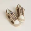 Zapatillas Stardan para mujer en ante verde militar y piel de potro beige con estrella de ante beige