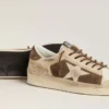 Zapatillas Stardan para mujer en ante verde militar y piel de potro beige con estrella de ante beige