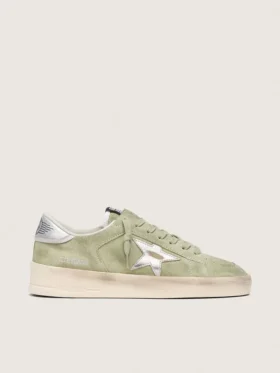 Zapatillas Stardan para mujer en ante verde salvia con estrella plateada metalizada