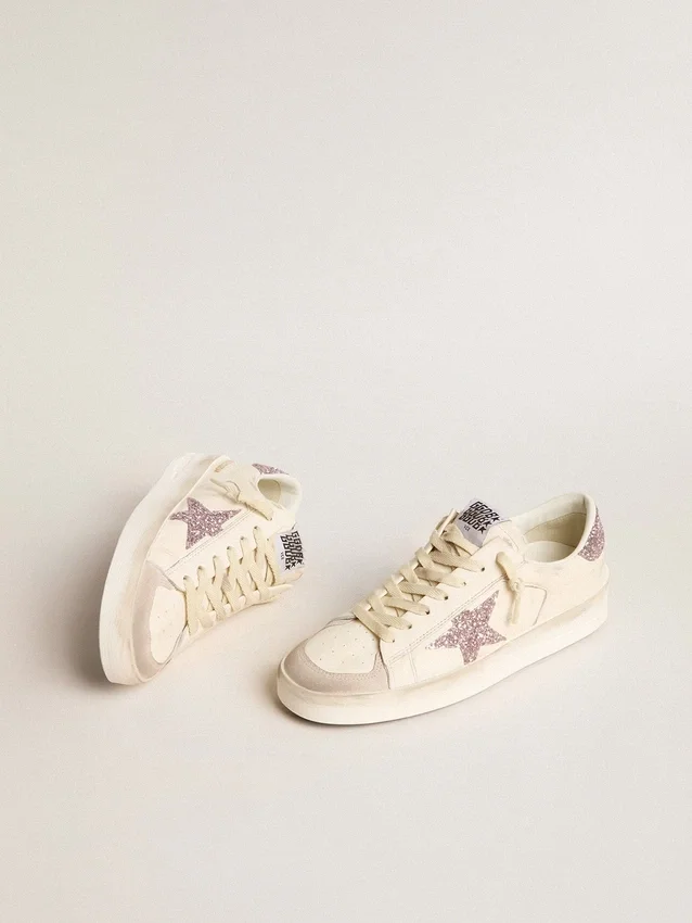 Zapatillas Stardan para mujer en napa y ante con estrella rosa brillante y lengüeta en el talón