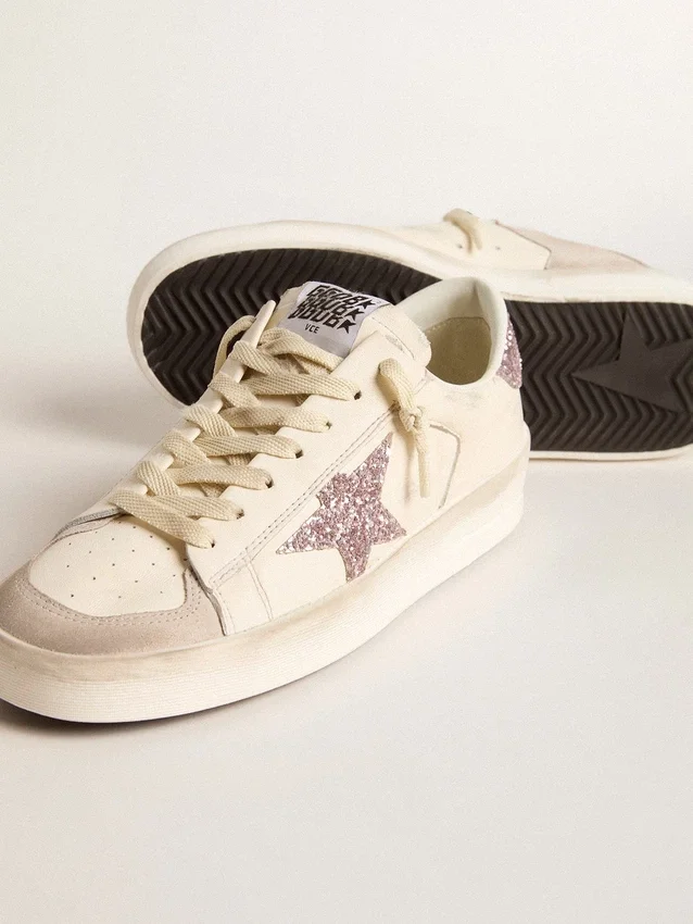Zapatillas Stardan para mujer en napa y ante con estrella rosa brillante y lengüeta en el talón