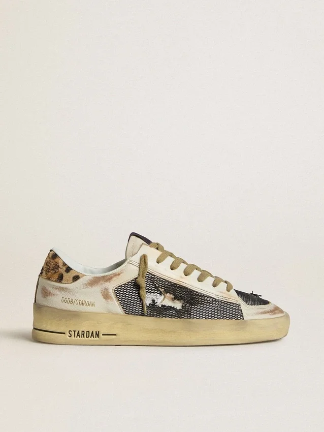 Zapatillas Stardan para mujer en napa y malla con lengüeta en el talón de piel de potro con estampado de leopardo