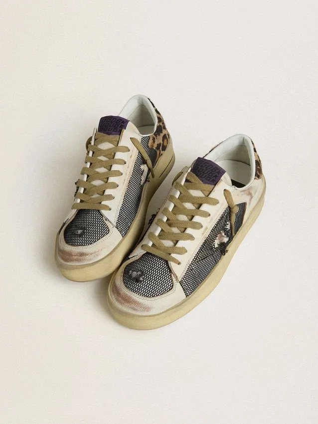 Zapatillas Stardan para mujer en napa y malla con lengüeta en el talón de piel de potro con estampado de leopardo