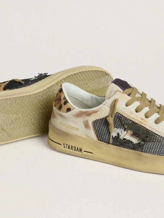 Zapatillas Stardan para mujer en napa y malla con lengüeta en el talón de piel de potro con estampado de leopardo