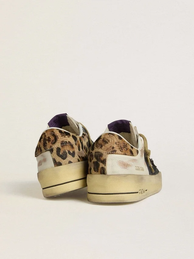 Zapatillas Stardan para mujer en napa y malla con lengüeta en el talón de piel de potro con estampado de leopardo