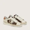 Zapatillas Stardan para mujer en piel blanca y piel de potro con estampado de leopardo, con estrella de piel blanca