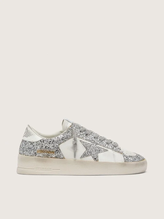 Zapatillas Stardan para mujer en piel blanca y purpurina