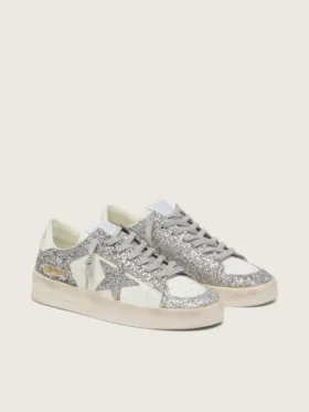 Zapatillas Stardan para mujer en piel blanca y purpurina
