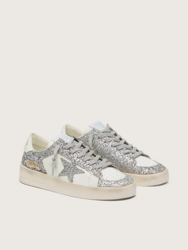 Zapatillas Stardan para mujer en piel blanca y purpurina
