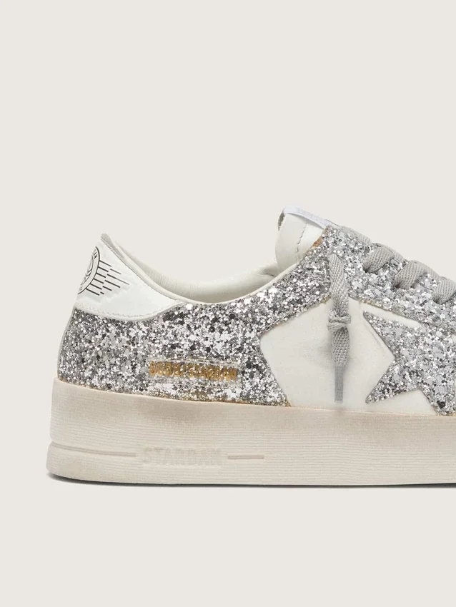 Zapatillas Stardan para mujer en piel blanca y purpurina