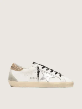 Zapatillas Super-Star de piel blanca para mujer con lengüeta dorada brillante en el talón