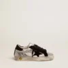 Zapatillas Super-Star de piel plateada con inserciones de ante