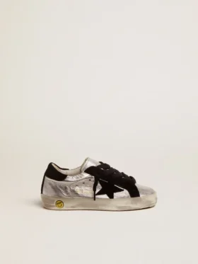 Zapatillas Super-Star de piel plateada con inserciones de ante