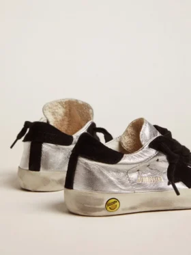 Zapatillas Super-Star de piel plateada con inserciones de ante