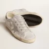 Zapatillas Super-Star en piel gris-blanca con efecto purpurina y estrella de piel