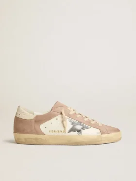 Zapatillas Super-Star para mujer en ante rosa con estrella de piel metalizada plateada