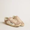Zapatillas Super-Star para mujer en ante rosa con estrella de piel metalizada plateada