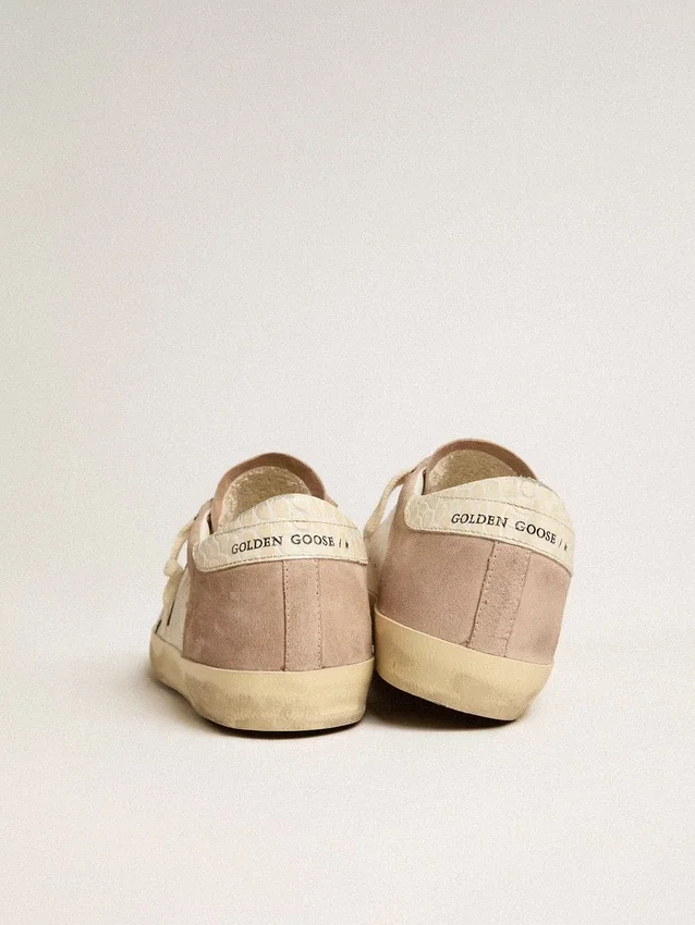 Zapatillas Super-Star para mujer en ante rosa con estrella de piel metalizada plateada