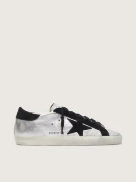Zapatillas Super-Star para mujer en piel plateada con inserciones en contraste