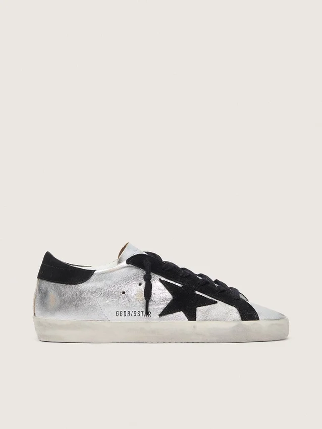 Zapatillas Super-Star para mujer en piel plateada con inserciones en contraste