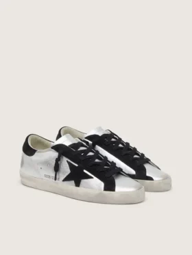 Zapatillas Super-Star para mujer en piel plateada con inserciones en contraste