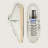 Zapatillas Super-Star Sabot con una estrella de purpurina platino y lengüeta de ante