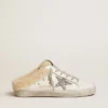 Zapatillas Super-Star Sabot para mujer en piel blanca y forro de piel de oveja