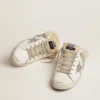 Zapatillas Super-Star Sabot para mujer en piel blanca y forro de piel de oveja