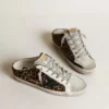 Zapatillas Super-Star Sabot para mujer en piel de potro con estampado de leopardo y estrella negra