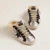 Zapatillas Super-Star Sabot para mujer en piel laminada plateada con estrella negra