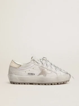 Zapatillas Super-Star Ski para mujer en nailon gris claro con estrella y lengüeta en el talón de piel metalizada