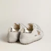 Zapatillas Super-Star Ski para mujer en nailon gris claro con estrella y lengüeta en el talón de piel metalizada