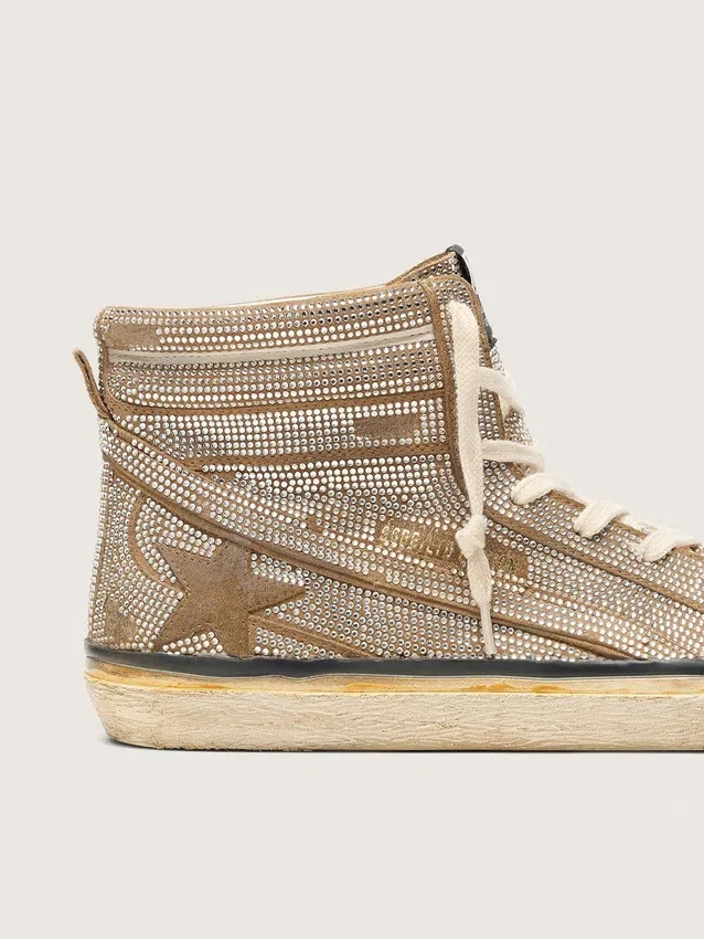 Zapatillas tipo «Slide» LAB para hombre en ante color tabaco con cristales y estrella de ante color tabaco