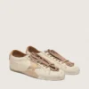 Zapatillas True-Star para mujer en piel napa blanca con estrella dorada y lengüeta del talón de ante beige
