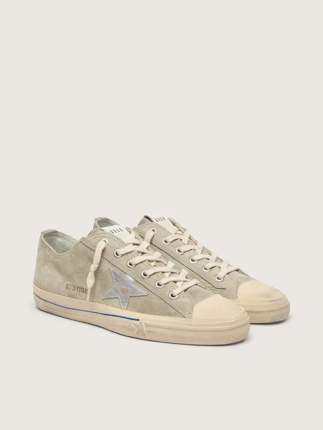 Zapatillas V-Star para hombre en ante gris paloma con estrella de piel metalizada plateada