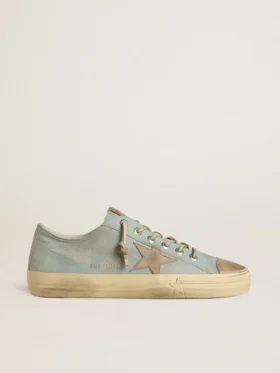 Zapatillas V-Star para hombre en lona azul claro con estrella de piel gris paloma