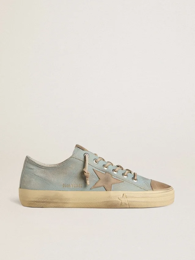 Zapatillas V-Star para hombre en lona azul claro con estrella de piel gris paloma