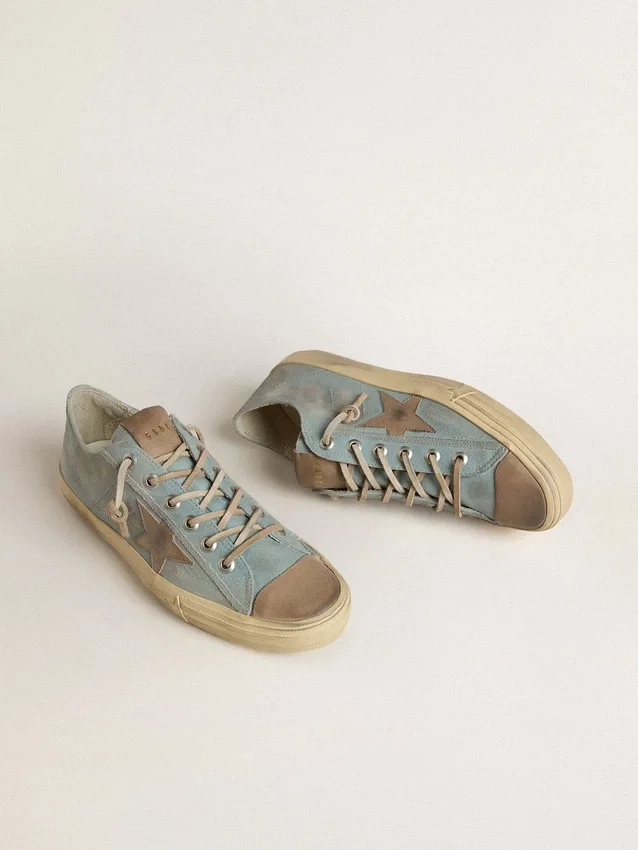 Zapatillas V-Star para hombre en lona azul claro con estrella de piel gris paloma