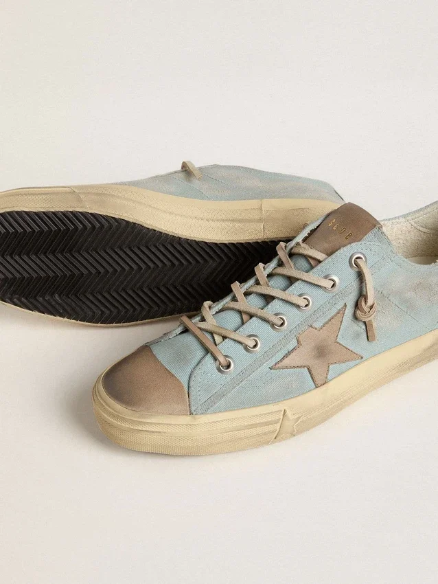 Zapatillas V-Star para hombre en lona azul claro con estrella de piel gris paloma