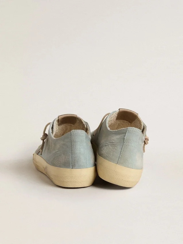 Zapatillas V-Star para hombre en lona azul claro con estrella de piel gris paloma