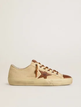 Zapatillas V-Star para hombre en lona color crema con estrella de piel color tabaco